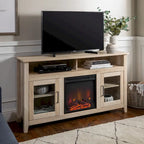 Meuble télé pour foyer électrique haut de 58 po à 2 portes – Chêne blanc/espresso/noir – Convient aux téléviseurs jusqu'à 65 po, assemblage par 2 personnes