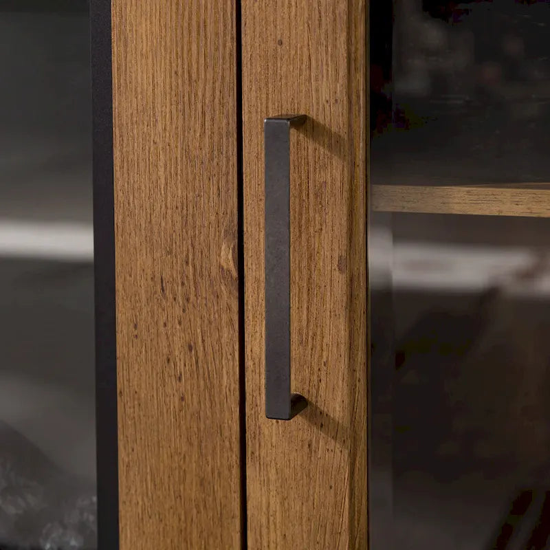 Meuble télé pour foyer électrique haut de 58 po à 2 portes – Chêne blanc/espresso/noir – Convient aux téléviseurs jusqu'à 65 po, assemblage par 2 personnes