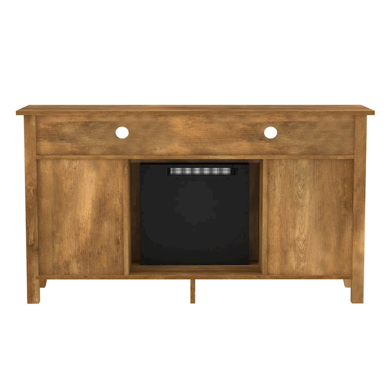 Meuble télé pour foyer électrique haut de 58 po à 2 portes – Chêne blanc/espresso/noir – Convient aux téléviseurs jusqu'à 65 po, assemblage par 2 personnes