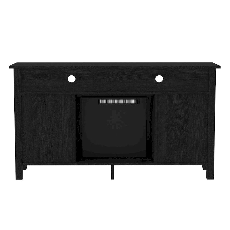 Meuble télé pour foyer électrique haut de 58 po à 2 portes – Chêne blanc/espresso/noir – Convient aux téléviseurs jusqu'à 65 po, assemblage par 2 personnes