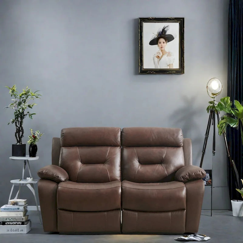 Canapé inclinable 2 places en cuir véritable marron