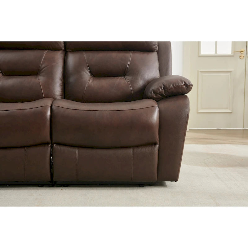 Canapé inclinable 2 places en cuir véritable marron