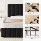 Cadre de lit capitonné en velours noir avec 4 tiroirs de rangement – King, 2 personnes