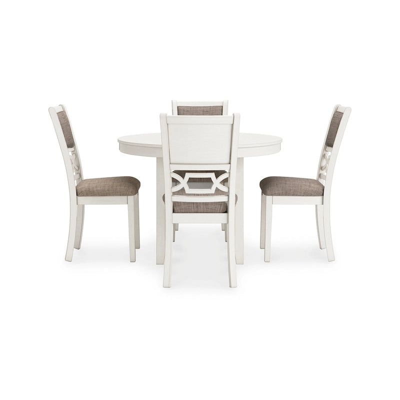 Ensemble de salle à manger rond 5 pièces blanc et gris pour 4