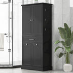 Meuble de rangement de salle de bain autoportant noir/blanc avec panier à linge