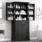 Meuble de rangement de salle de bain autoportant noir/blanc avec panier à linge