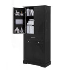 Meuble de rangement de salle de bain autoportant noir/blanc avec panier à linge