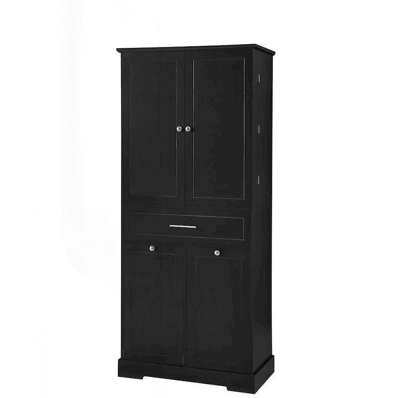Meuble de rangement de salle de bain autoportant noir/blanc avec panier à linge