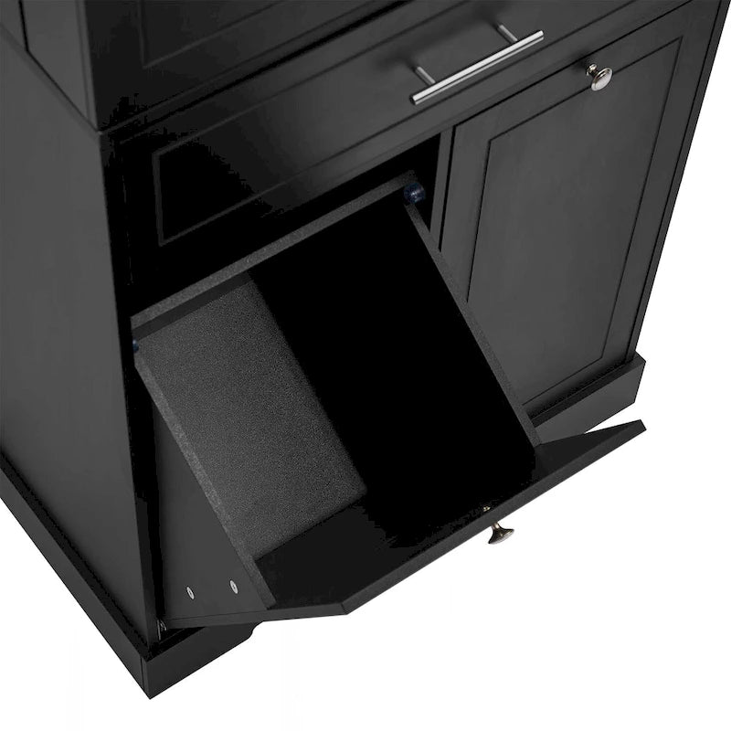 Meuble de rangement de salle de bain autoportant noir/blanc avec panier à linge
