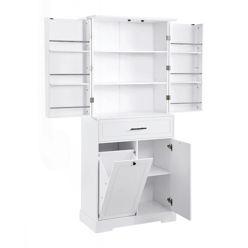 Meuble de rangement de salle de bain autoportant noir/blanc avec panier à linge