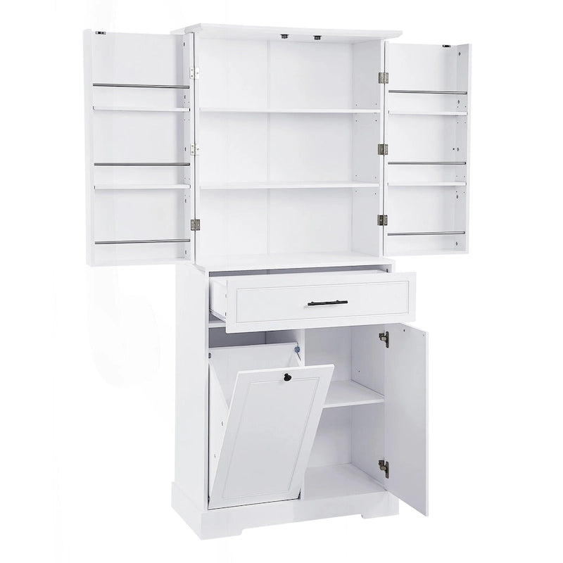 Meuble de rangement de salle de bain autoportant noir/blanc avec panier à linge