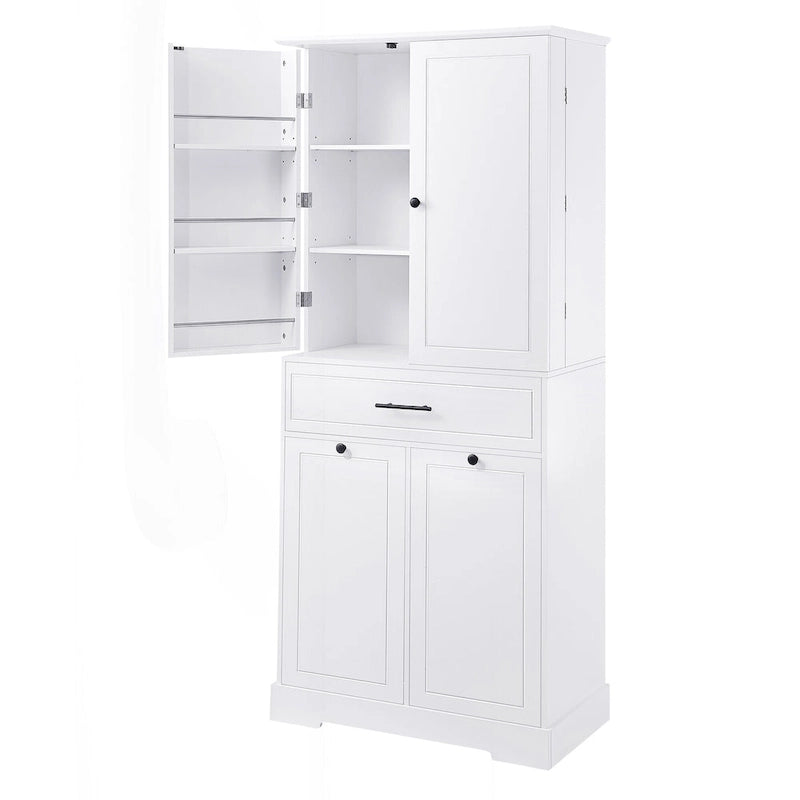 Meuble de rangement de salle de bain autoportant noir/blanc avec panier à linge