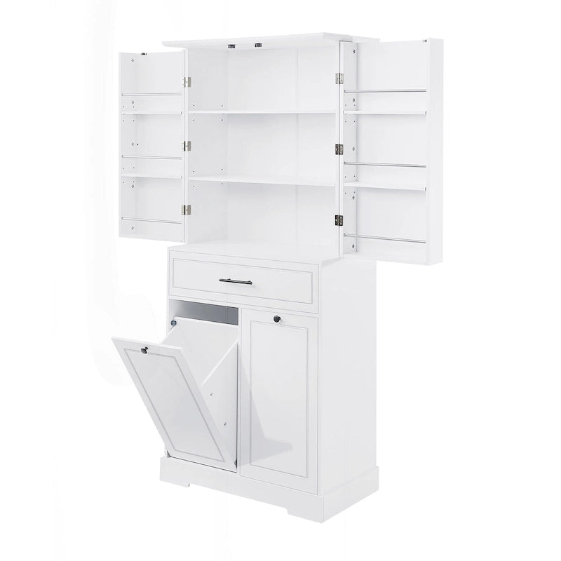 Meuble de rangement de salle de bain autoportant noir/blanc avec panier à linge