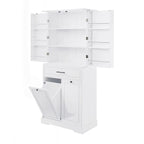 Meuble de rangement de salle de bain autoportant noir/blanc avec panier à linge