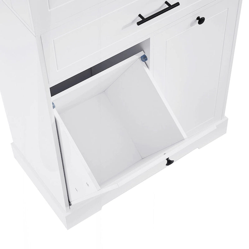 Meuble de rangement de salle de bain autoportant noir/blanc avec panier à linge