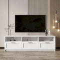 Meuble TV blanc minimaliste avec 3 tiroirs, convient aux téléviseurs jusqu'à 80 pouces