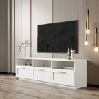 Meuble TV blanc minimaliste avec 3 tiroirs, convient aux téléviseurs jusqu'à 80 pouces