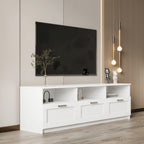 Meuble TV blanc minimaliste avec 3 tiroirs, convient aux téléviseurs jusqu'à 80 pouces