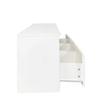 Meuble TV blanc minimaliste avec 3 tiroirs, convient aux téléviseurs jusqu'à 80 pouces