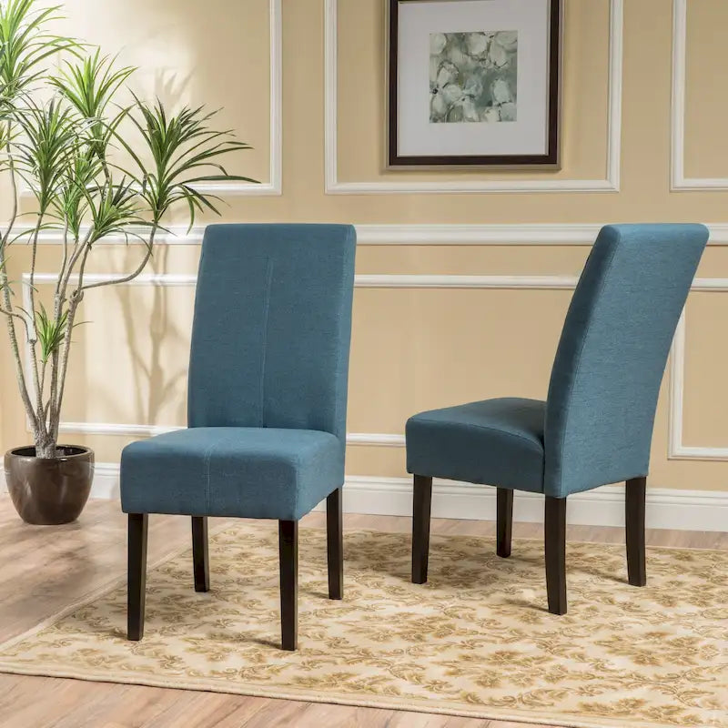 Lot de 2 chaises de salle à manger rembourrées, point en T – Bleu / Gris clair / Bleu ciel