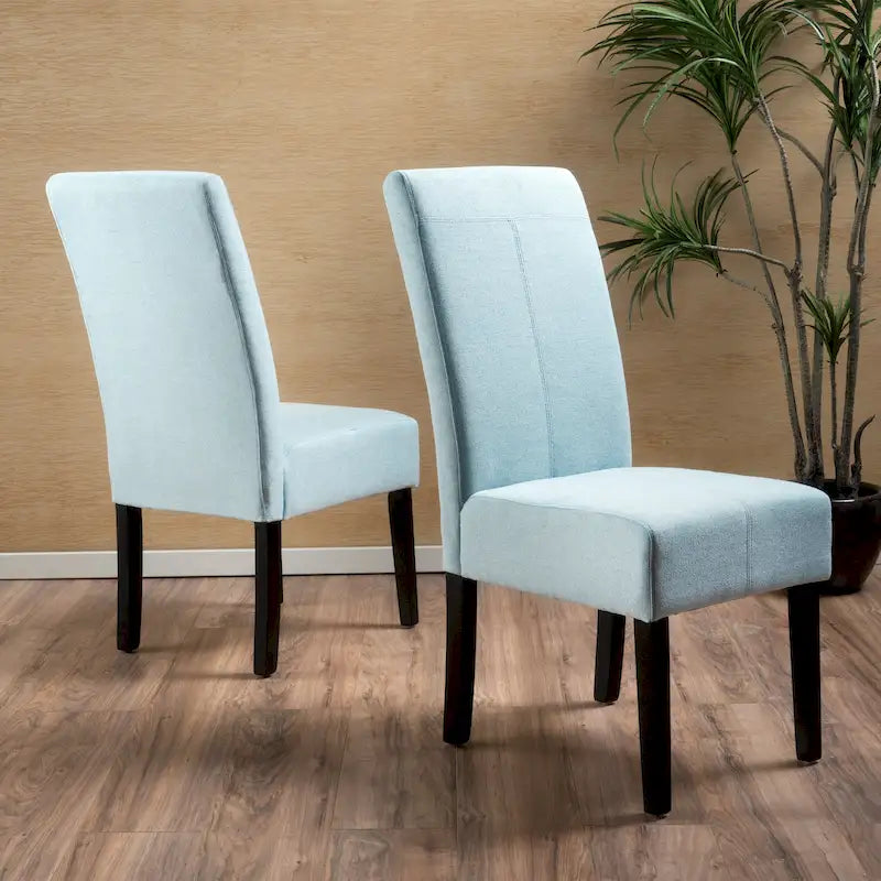 Lot de 2 chaises de salle à manger rembourrées, point en T – Bleu / Gris clair / Bleu ciel