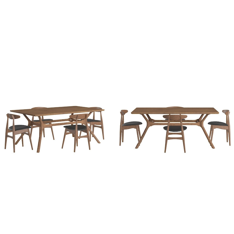 Ensemble de salle à manger en noyer du milieu du siècle – Noir/Beige, Vinyle/Tissu, 4 à 7 pièces