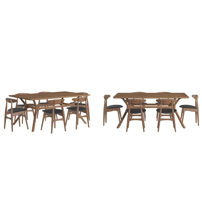 Ensemble de salle à manger en noyer du milieu du siècle – Noir/Beige, Vinyle/Tissu, 4 à 7 pièces