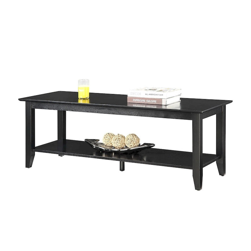 Table basse à 2 niveaux avec étagère inférieure, couleurs noir/expresso/cerise/gris/blanc, places 1+