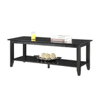 Table basse à 2 niveaux avec étagère inférieure, couleurs noir/expresso/cerise/gris/blanc, places 1+