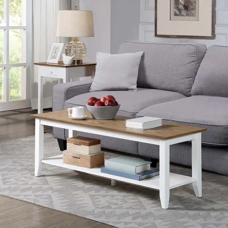 Table basse à 2 niveaux avec étagère inférieure, couleurs noir/expresso/cerise/gris/blanc, places 1+