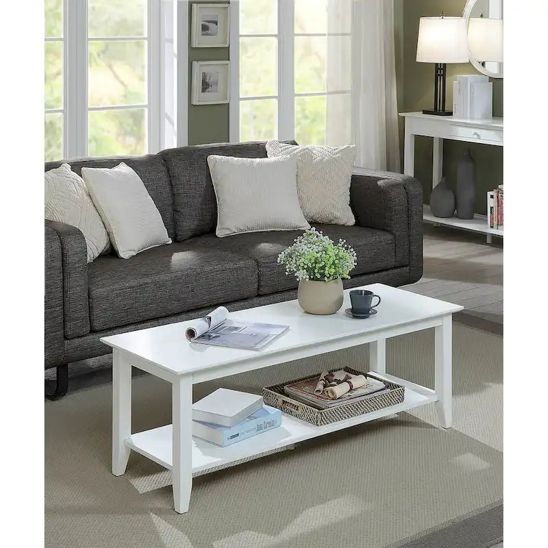 Table basse à 2 niveaux avec étagère inférieure, couleurs noir/expresso/cerise/gris/blanc, places 1+
