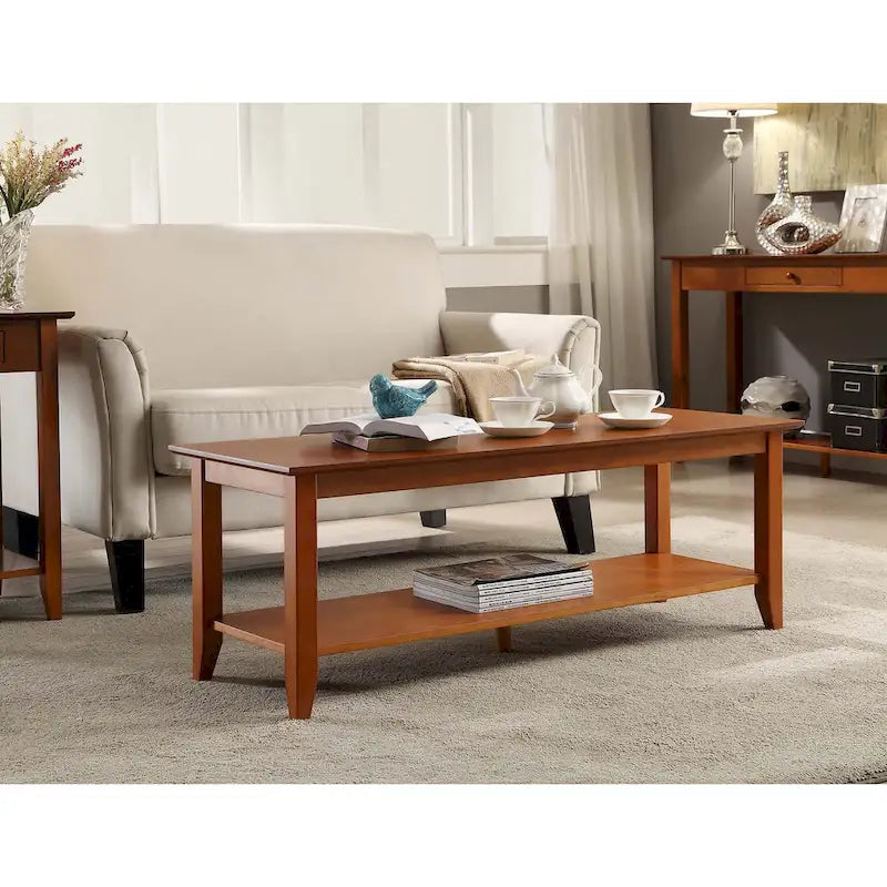 Table basse à 2 niveaux avec étagère inférieure, couleurs noir/expresso/cerise/gris/blanc, places 1+