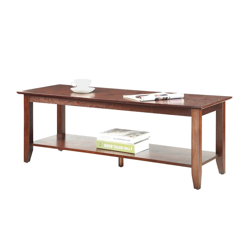 Table basse à 2 niveaux avec étagère inférieure, couleurs noir/expresso/cerise/gris/blanc, places 1+
