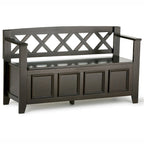 Banc de rangement en bois massif – Marron foncé / Gris / Blanc / Noir, avec couvercle à charnière, 2 places