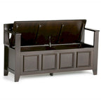 Banc de rangement en bois massif – Marron foncé / Gris / Blanc / Noir, avec couvercle à charnière, 2 places