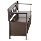 Banc de rangement en bois massif – Marron foncé / Gris / Blanc / Noir, avec couvercle à charnière, 2 places