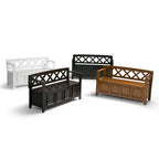 Banc de rangement en bois massif – Marron foncé / Gris / Blanc / Noir, avec couvercle à charnière, 2 places