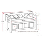 Banc de rangement en bois massif – Marron foncé / Gris / Blanc / Noir, avec couvercle à charnière, 2 places