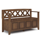 Banc de rangement en bois massif – Marron foncé / Gris / Blanc / Noir, avec couvercle à charnière, 2 places