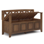 Banc de rangement en bois massif – Marron foncé / Gris / Blanc / Noir, avec couvercle à charnière, 2 places
