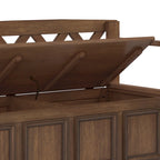 Banc de rangement en bois massif – Marron foncé / Gris / Blanc / Noir, avec couvercle à charnière, 2 places