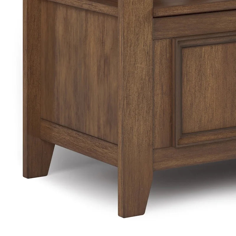 Banc de rangement en bois massif – Marron foncé / Gris / Blanc / Noir, avec couvercle à charnière, 2 places