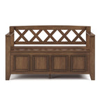 Banc de rangement en bois massif – Marron foncé / Gris / Blanc / Noir, avec couvercle à charnière, 2 places