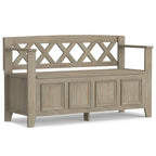 Banc de rangement en bois massif – Marron foncé / Gris / Blanc / Noir, avec couvercle à charnière, 2 places