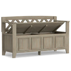 Banc de rangement en bois massif – Marron foncé / Gris / Blanc / Noir, avec couvercle à charnière, 2 places