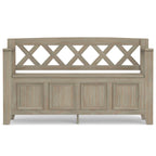 Banc de rangement en bois massif – Marron foncé / Gris / Blanc / Noir, avec couvercle à charnière, 2 places