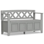 Banc de rangement en bois massif – Marron foncé / Gris / Blanc / Noir, avec couvercle à charnière, 2 places