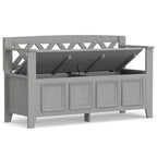 Banc de rangement en bois massif – Marron foncé / Gris / Blanc / Noir, avec couvercle à charnière, 2 places