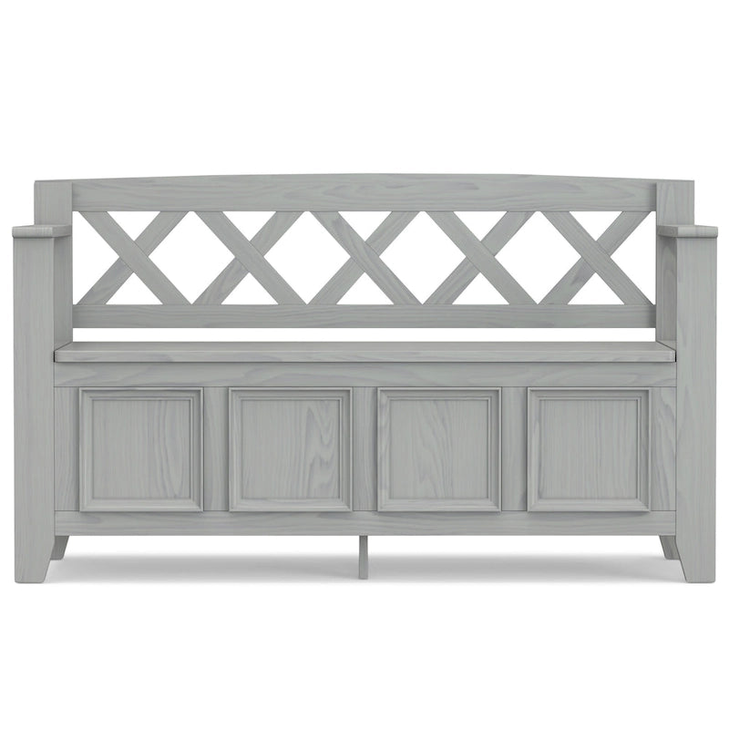 Banc de rangement en bois massif – Marron foncé / Gris / Blanc / Noir, avec couvercle à charnière, 2 places