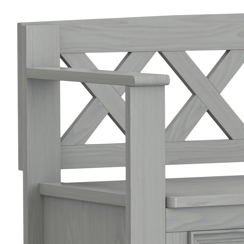 Banc de rangement en bois massif – Marron foncé / Gris / Blanc / Noir, avec couvercle à charnière, 2 places